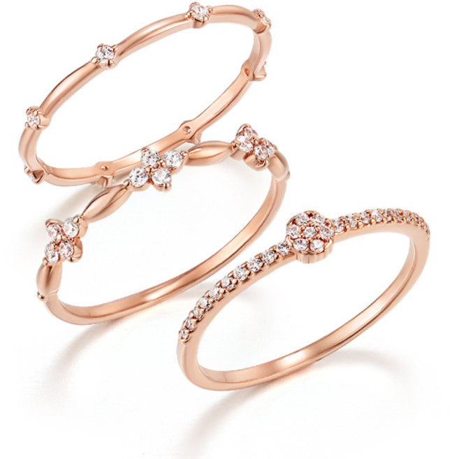 [엘르주얼리] 플라워 레이어드 링 3종 세트 ELBRWR115