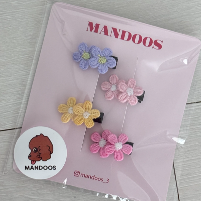 [만두스] 벚꽃 자수 꽃 똑딱핀 4P 아기핀 3cm 신생아 여아핀 등원핀