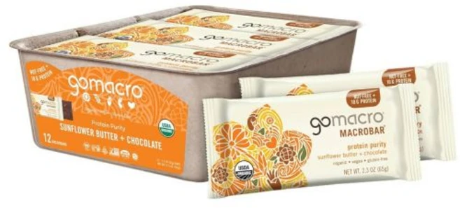 GoMacro 에너지바 고매크로 매크로바 비건 프로틴 바 피넛 버터 초콜릿 칩 2.4 온스 12개입, 해바라기 버터 + 초콜릿, 65g - 쿠팡