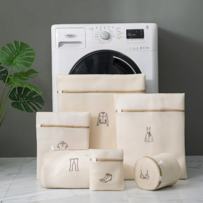타니아홈 탄탄 이중메쉬 세탁망 6종 세트, 베이지, 1세트