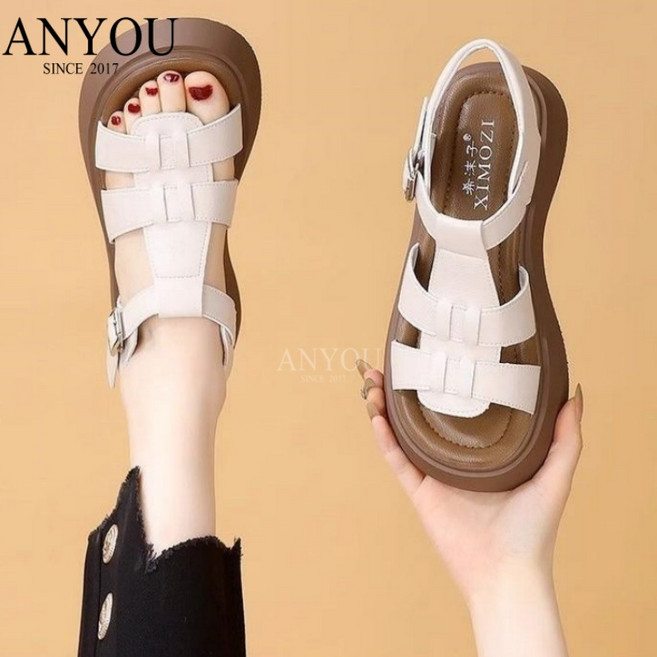 ANYOU 여성 로마 샌들 두꺼운 밑창 키높이 스트랩 버클 샌들 여름 캐주얼 편안한 복고 디자인 여성 샌들