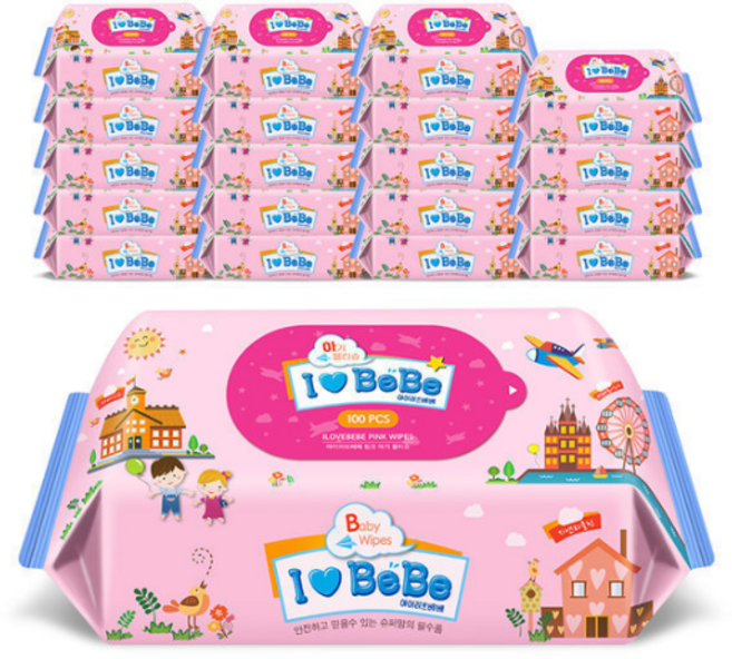 아이러브베베 아기물티슈 핑크 100매X20팩 리필형, 1g, 100매, 20개