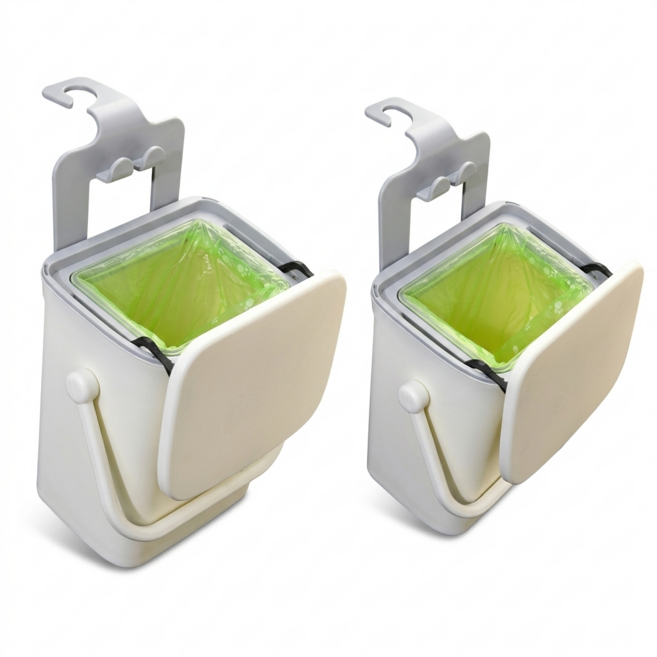 깔끔수납 차량용 걸어쓰는 쓰레기통 밀폐형 수납함 5L 1개 화이트