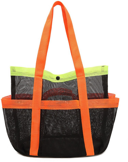 맘툴 물빠지는 메쉬 포켓 목욕가방 망사 수영, 블랙오렌지