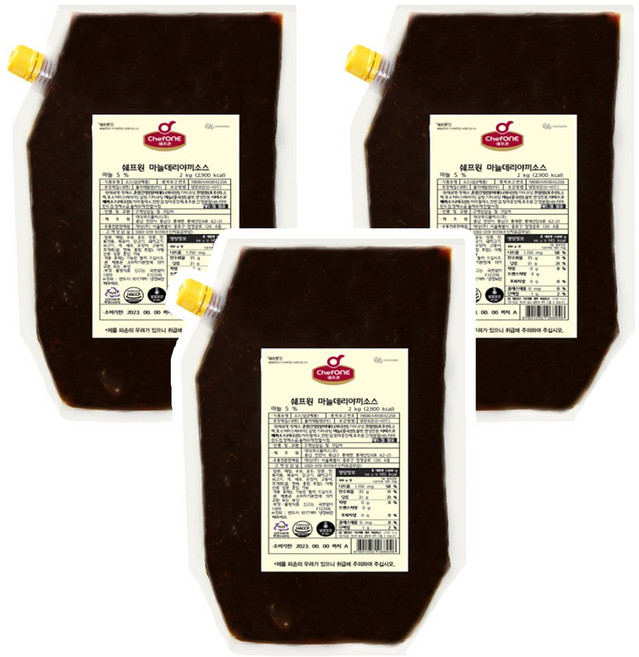 대상 쉐프원 마늘데리야끼소스, 2kg, 3개