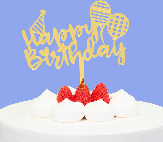 제이팩토리 케이크 토퍼 아크릴 고깔 생일 아크릴토퍼, 1개, 해피버스데이고깔/금박, 단품