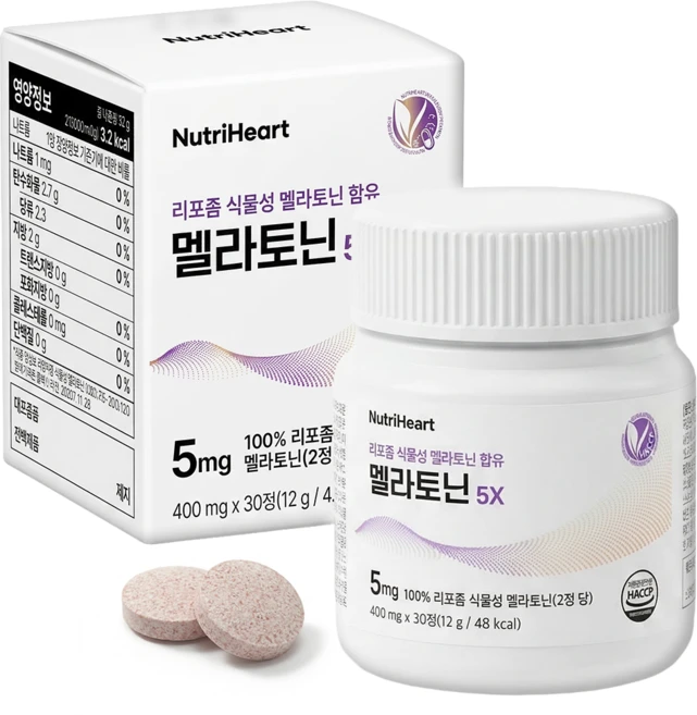 뉴트리하트 리포좀 식물성 멜라토닌 5mg 피스타치오 타트체리 2중배합, 1박스, 30정 - 쿠팡