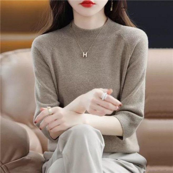 DUOMIHAN 여성 반폴라 7부소매 슬림핏 베이직 니트250821MYWZS4452