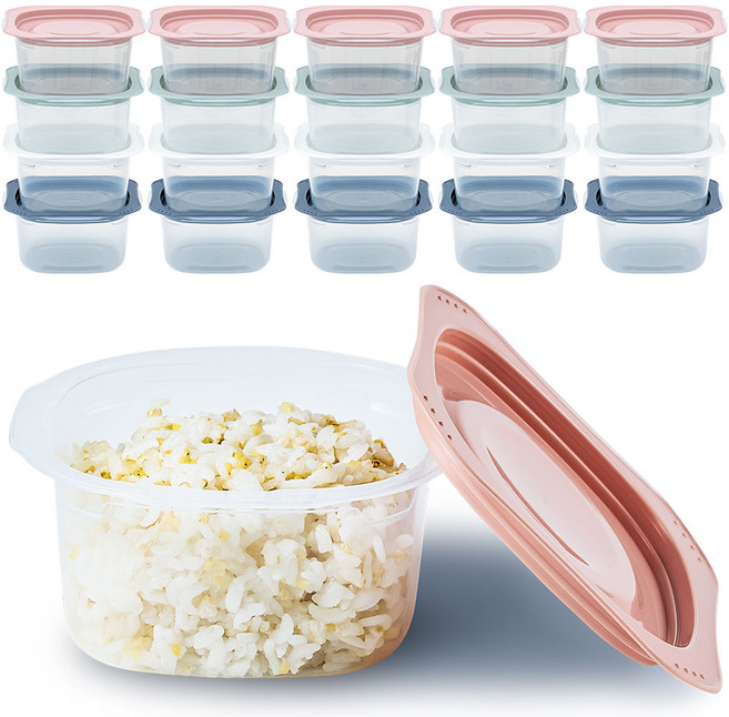 싱글만랩 전자렌지용 국산 냉동밥보관용기 300ml, 혼합색상, 20개