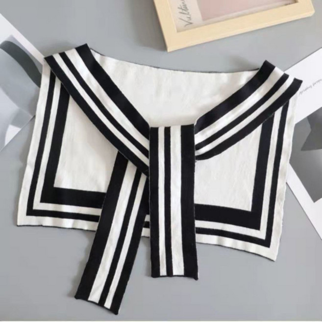 니트 넥케이프 네이비 스타일 페이크카라 마린룩 세일러 리본 봄 여름 가을 어깨숄