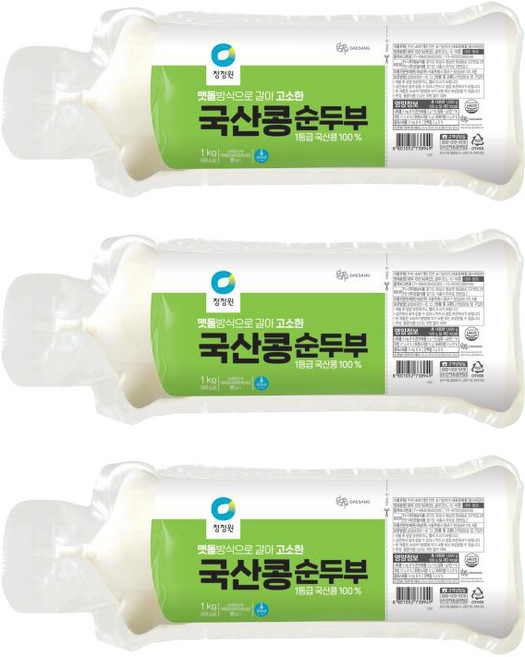 청정원 국산콩 순두부, 3개, 1kg