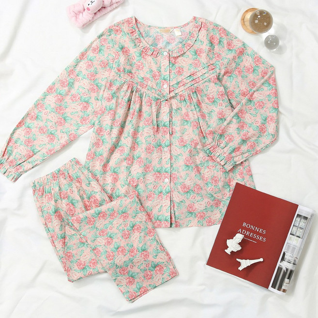 메이플라워 밀키로즈 긴팔 순면 여성 빅사이즈 잠옷 홈웨어 세트