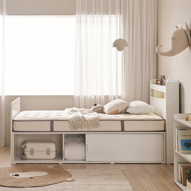 윌코 윌로우 그로우 가로 1125 세로 2370 LED조명 슬라이딩 수납 침대, 화이트