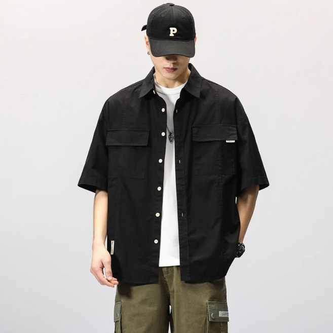 남성용 캐주얼 루즈핏 반팔 남방