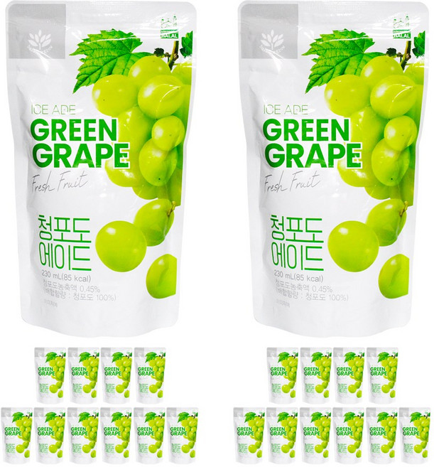 편의점 아이스파우치음료 BG 청포도 에이드, 230ml, 20개