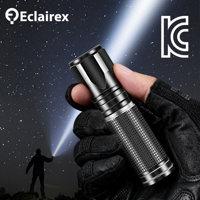 Eclairex 알루미늄합금 미니 손전등 3단 조절 초강력 led 손전등 충전식 후레쉬, 블랙, 1개