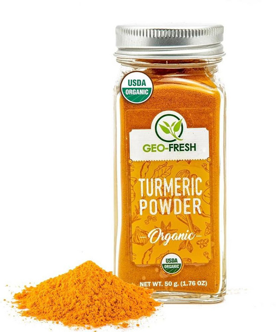 Geo-Fresh 유기농 흑후추 파우더 - 55g(1.9온스) 유리병 - 흑후추 가루 - USDA 인증 - GMO 프리 코셔 글루텐 프리 - 요리 및 시즈닝용 프리미엄 품질, Turmeric, 1개, 55g