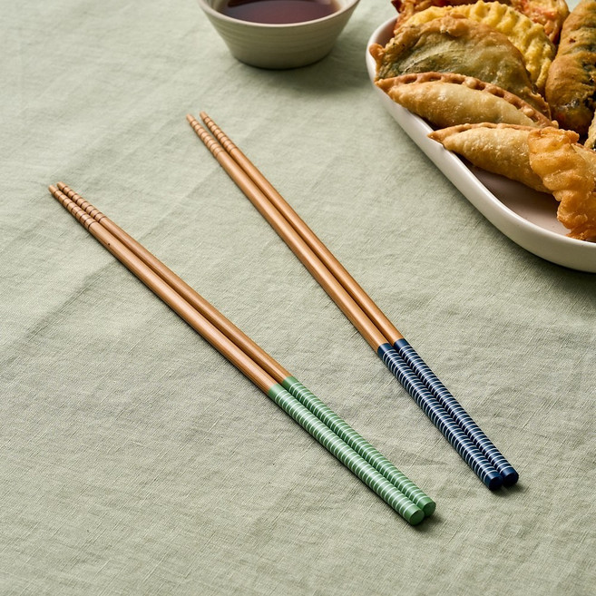 모던하우스 L 길이가 다른 뱀부 튀김젓가락, 블루, 그린, 2개