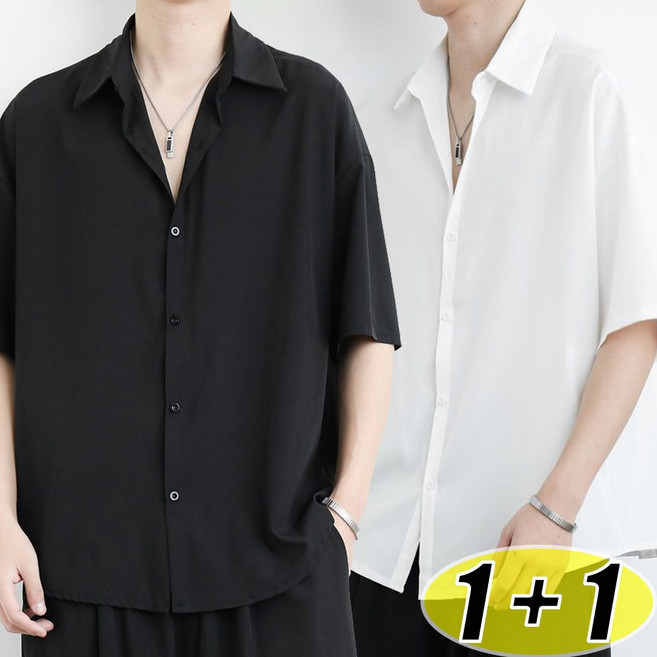 1+1 남자 반팔셔츠 빅사이즈 오버핏 링클프리 캐주얼 남방