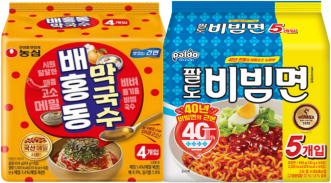 비빔면2종세트 (농심 배홍동 막국수 4개입(456g) + 팔도 비빔면 5개입(650g)), 1세트