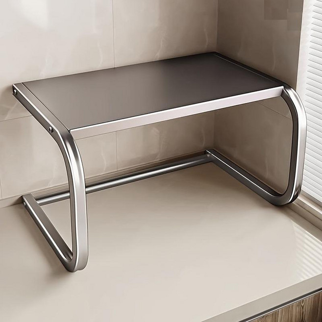 공간 절약형 이중 수납 전자레인지 오븐 정리 선반, 메탈그레이, 1개