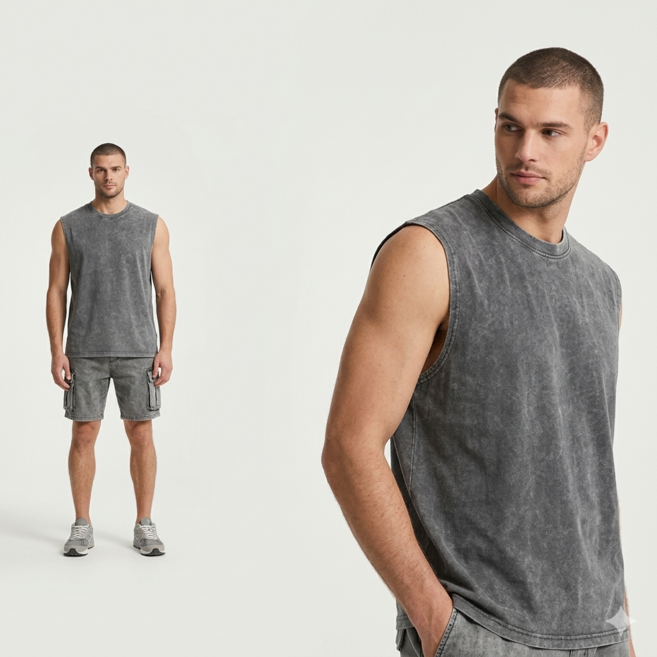 [빈티지워싱/230g] 탄탄한 오버핏 남여 코마사 면 민소매 운동 헬스 나시