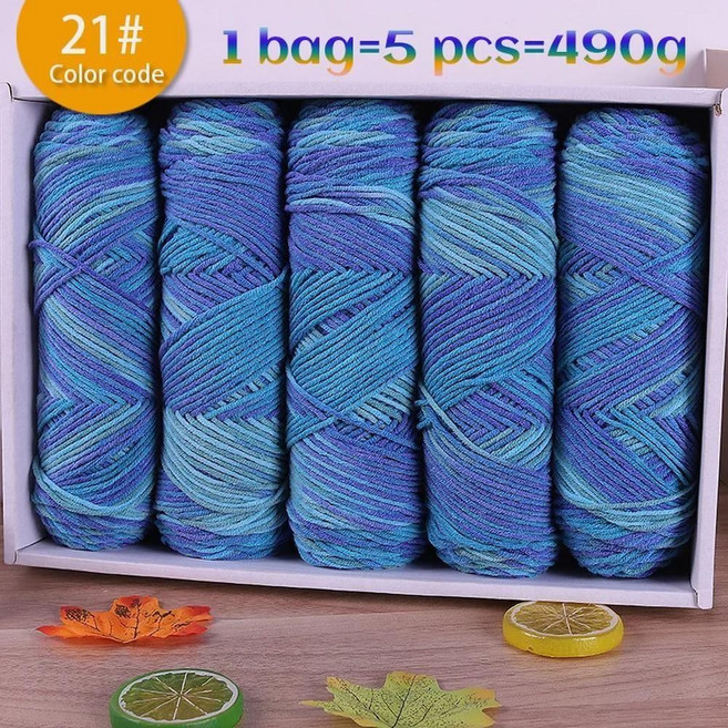 면사 뜨개실 490g 다채로운 섹션 염색 얼룩진 5가닥 원사 공 멀티 컬러 손으로 짠 가을 및 겨울 패, 20)21 Hu Blue Flower