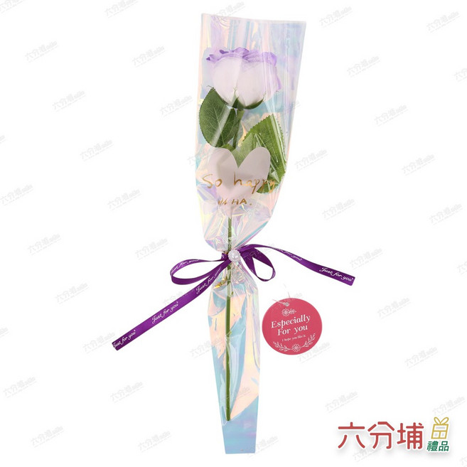 43cm 幻彩膜 香皂玫瑰花束 單支 禮品 緞帶包裝, 漸層紫, 1件