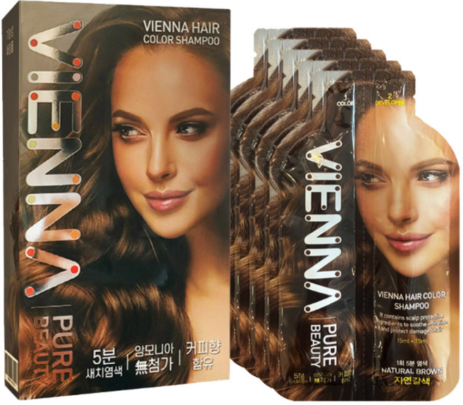 비엔나퓨어뷰티 새치 염색약 샴푸형 염색약 5분 염색 흰머리 커버 저자극 5회분, 진한갈색, 1개