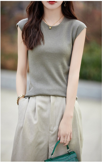 영메이 YM23451 여성 베이직 무지 골지 캡슬리브 쿨니트티 이너 민소매 니트