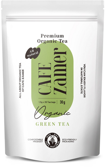 카페자메르 유기농 녹차 PLA 생분해필터 티백 20T/B, 1.5g, 1개, 20개입
