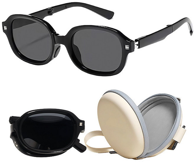 바닐라마카롱 접이식 편광 선글라스 원형 케이스 포함 빛번짐 눈부심 방지 uv 자외선 블루라이트 차단 운전 낚시 스포츠 골프용 안경 주야간 남녀공용