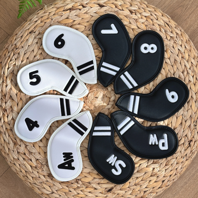 완벽보호 가죽 아이언 커버 세트 클럽 헤드 골프채 커버, 블랙, 1개