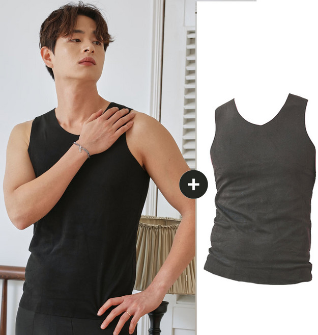 밀크린 남성 발열내의 V넥 기모 나시 런닝 내복 상의 2개 세트