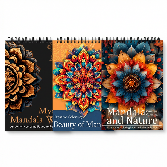 삼부작 만다라 색칠북 세트: 마음의 평화를 위한 3권의 컬러링 북