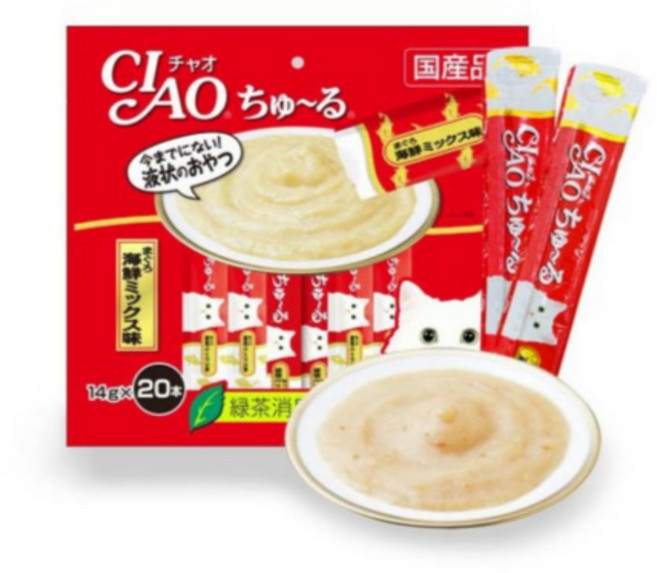 챠오츄르 고양이 짜먹는 간식, 혼합맛(참치/해산물), 14g, 80개