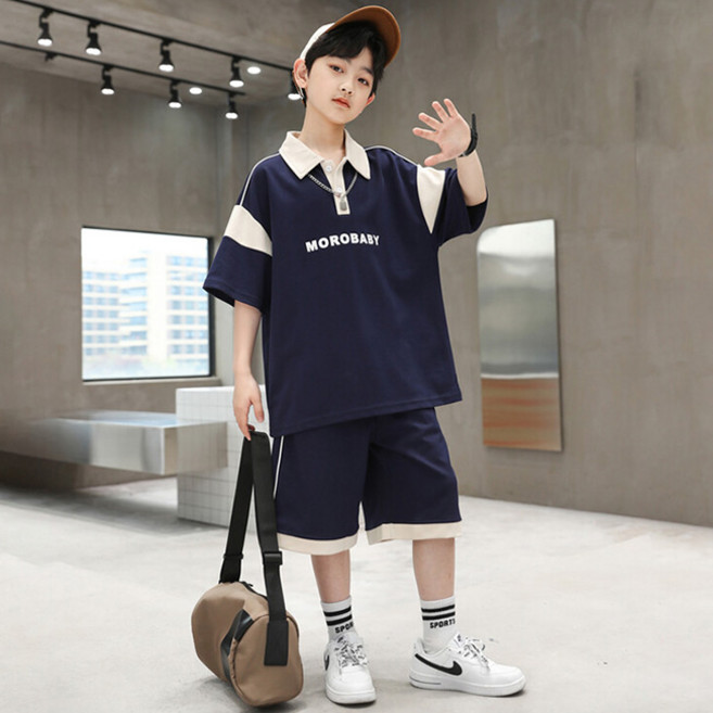 비비키드 남아 여름 상하의 세트 주니어 영어 POLO 초등생 운동복 캐쥬얼 초중생 반팔티 반바지