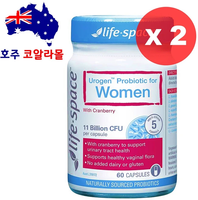 라이프스페이스 호주직구 유로젠 여성유산균 크랜베리 60캡슐 호주코알라몰, 60정, 2개 - 쿠팡