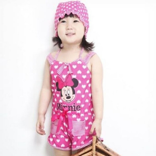 미니마우스 여아 수영복 점프수트 수영모자 세트