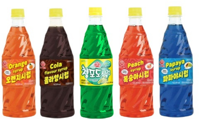오뚜기시럽 5종세트 슬러시원액 과일향 오렌지 콜라 파파야, 1개, 1kg