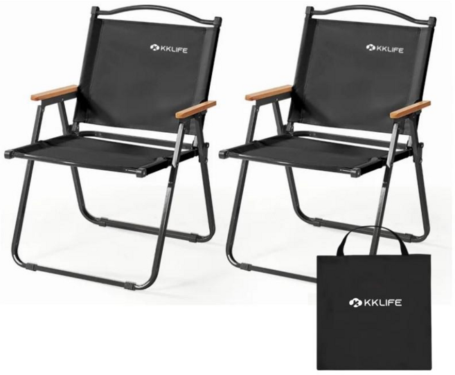 크크라이프 튼튼한 폴딩 캠핑 의자, 2개, 블랙, 대형