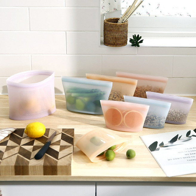 엣지바이브 국내산 친환경 루미씰 실리콘 지퍼백, 중형(1,000ml)퍼플, 1개