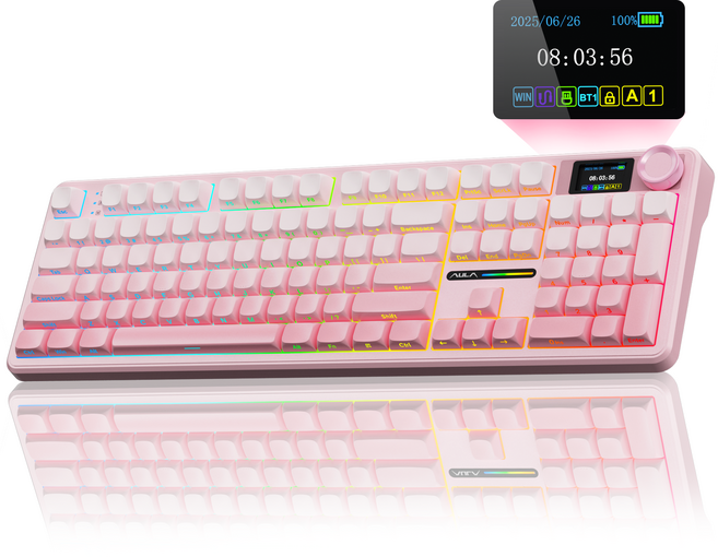 AULA 유선/무선 독립 키보드 LEOBOG 기계식 키보드, F108Pro그라데이션 파우더, RGB 무선
