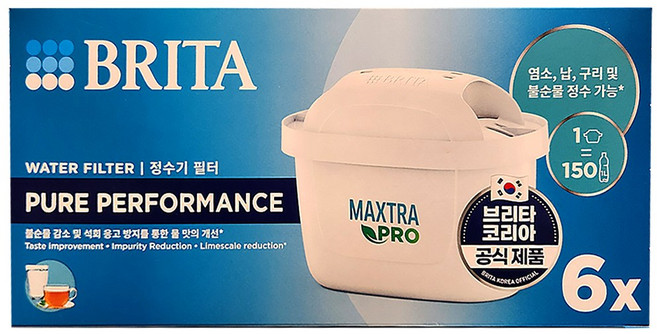 코스트코 정품 BRITA 브리타 정수기 막스트라 프로 퓨어 필터 6개입, 1개, 퓨어퍼포먼스 6개입