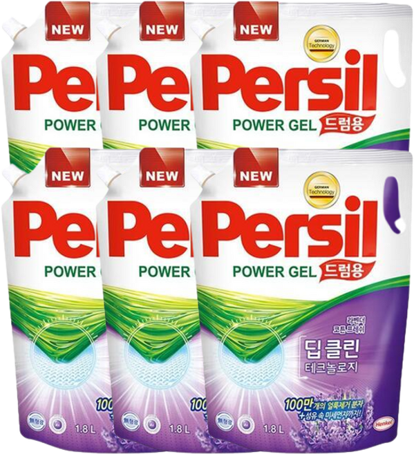 헨켈 퍼실 딥클린 파워젤 라벤더 리필 드럼용 일반용 액체 세제 1.8L, 6개