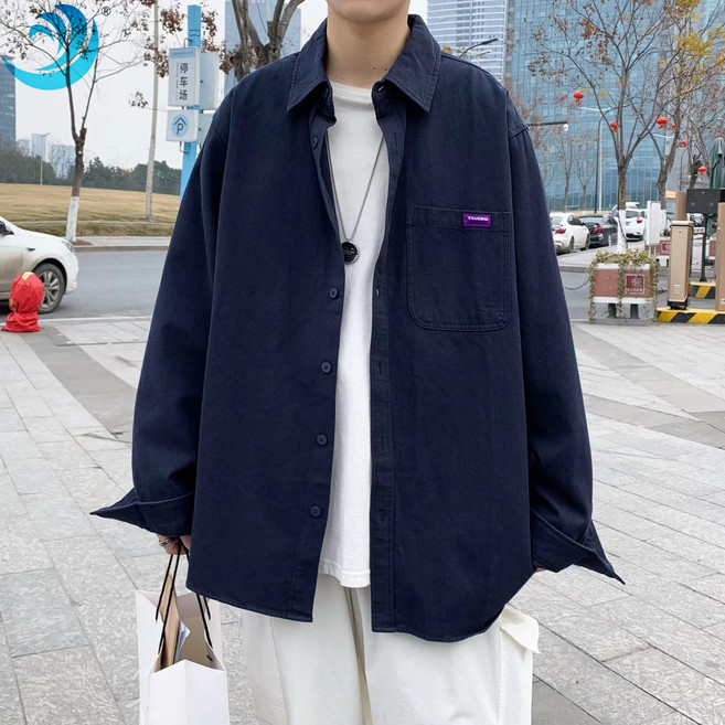 남자 린넨 오버핏 긴팔 셔츠 편안한 셔츠