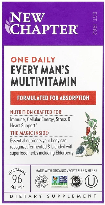 New Chapter 에브리 맨스 원 데일리 천연 식품 종합비타민 베지 태블릿 96정, 96 개, 1개 - 쿠팡