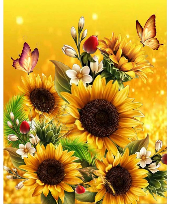 MJS 보석십자수 50x40cm (캔버스형) DIY 세트 MJ8, MJ19 황금해바라기와 나비들, 1개