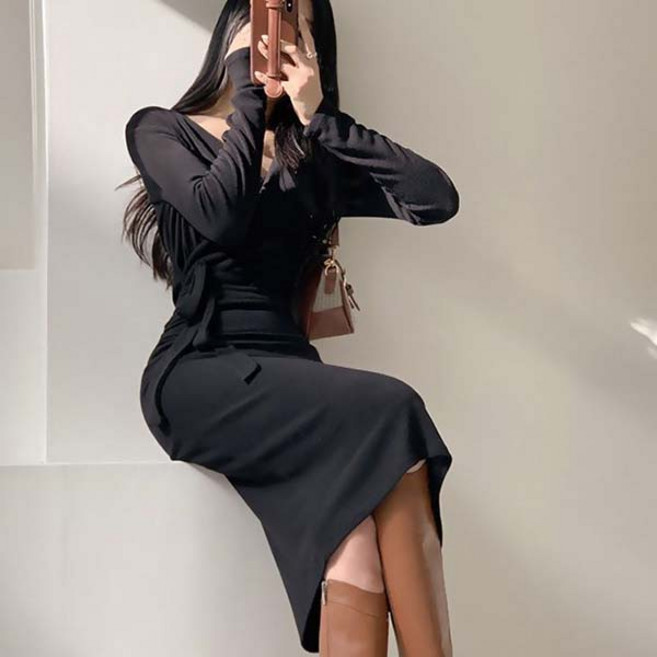 어반룩북 레아 슬림핏 브이넥 랩 롱원피스