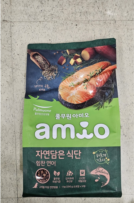 풀무원아미오 강아지 자연담은식단 건식사료, 연어, 1kg, 1개